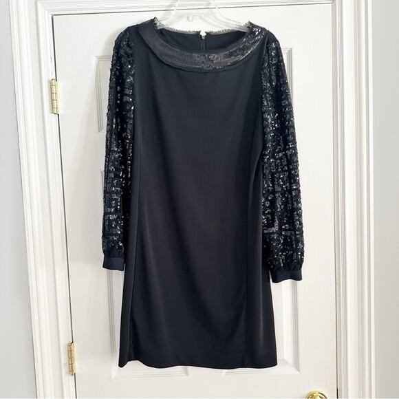 Tory Burch Sequin Sleeve  Black Dress Sheath MEDIUM Designer Cocktail Party - Picture 3 of 16
